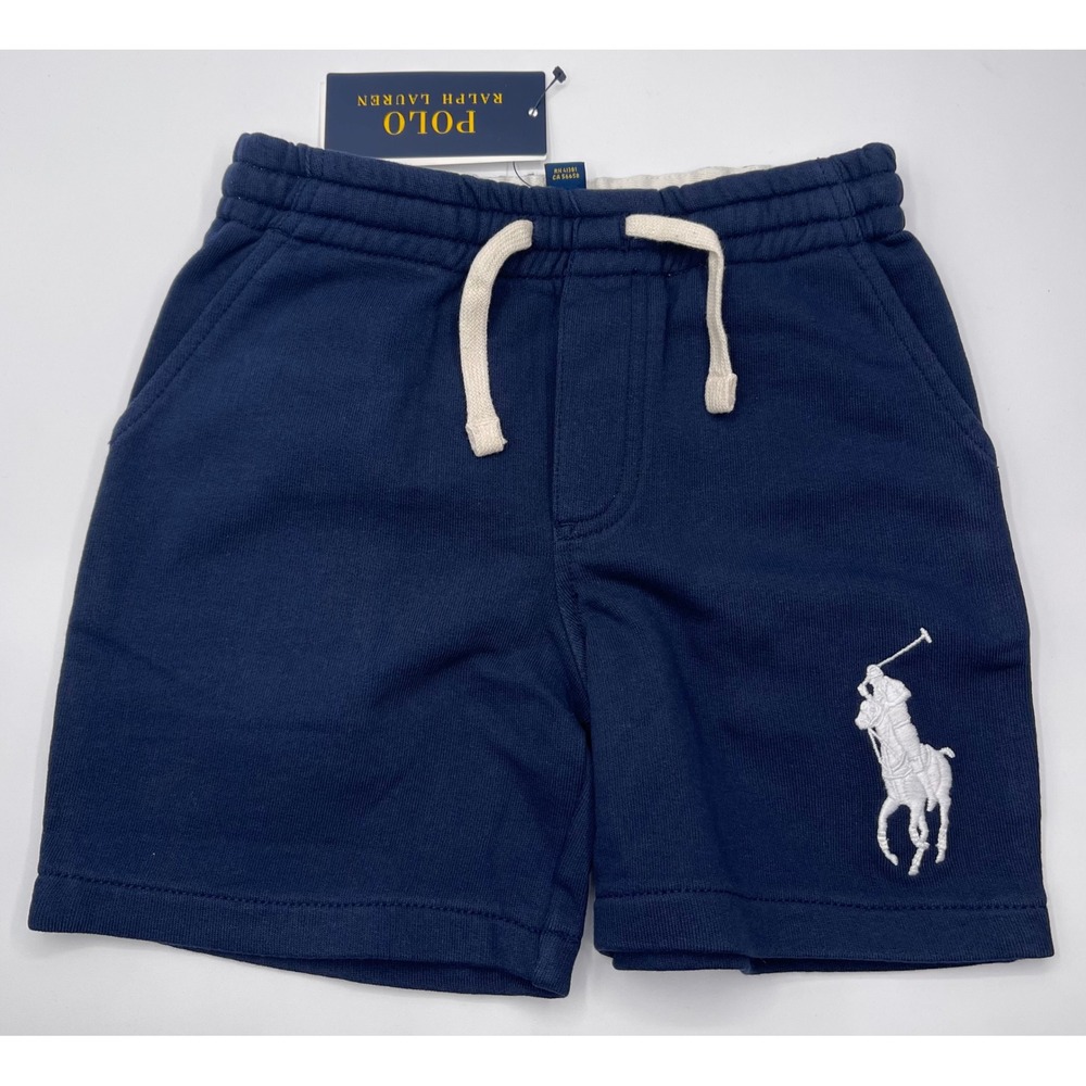 Polo Ralph Lauren Kids Boys Navy Blue French Terry Shorts Big Pony Size 5